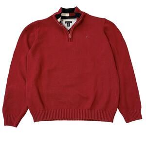 Tommy Hilfiger Sweater Youth Size XL 20 Red 1/4 Zip Pullover 100% Cotton Preppy